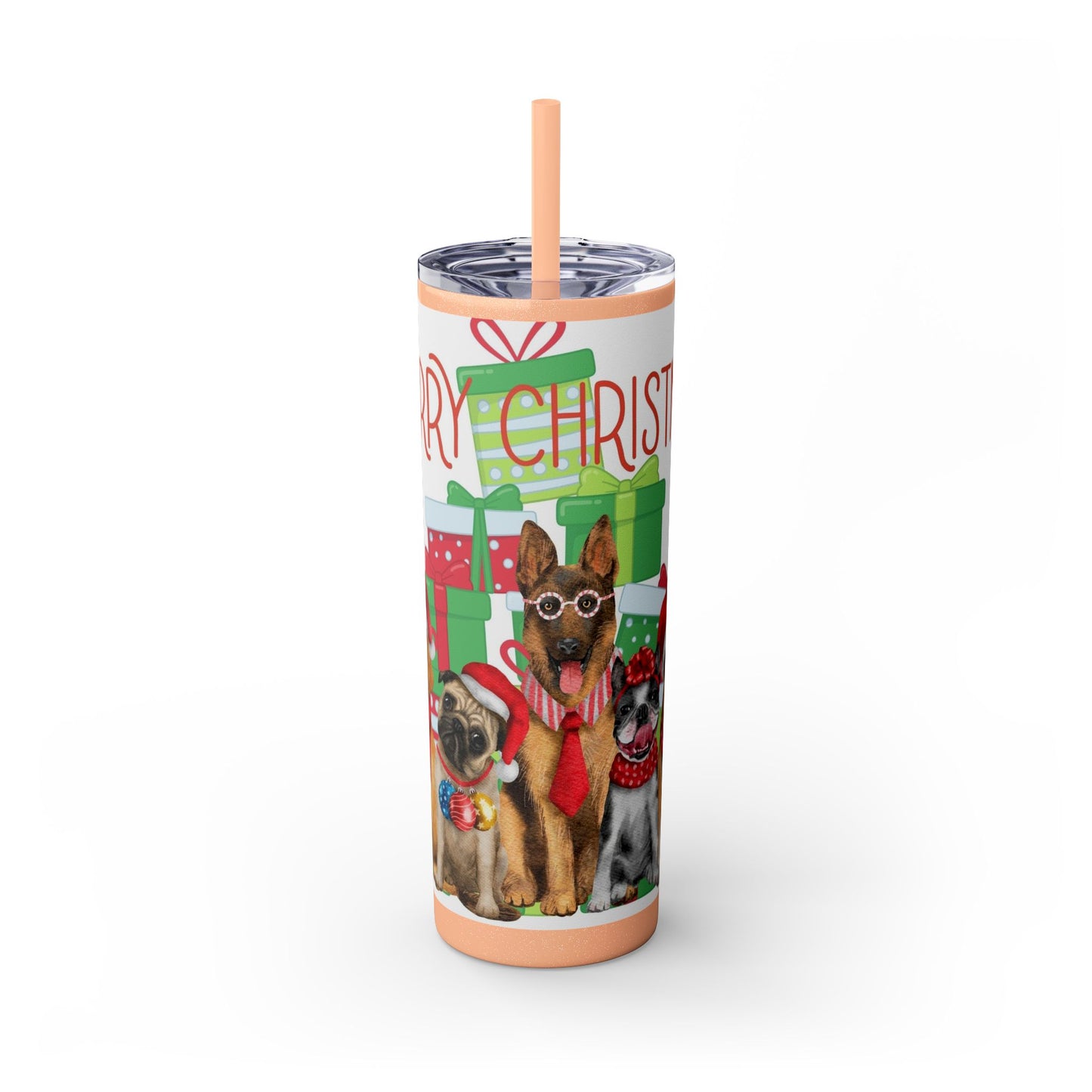 Merry Christmas Skinny Tumbler with Straw, 20oz