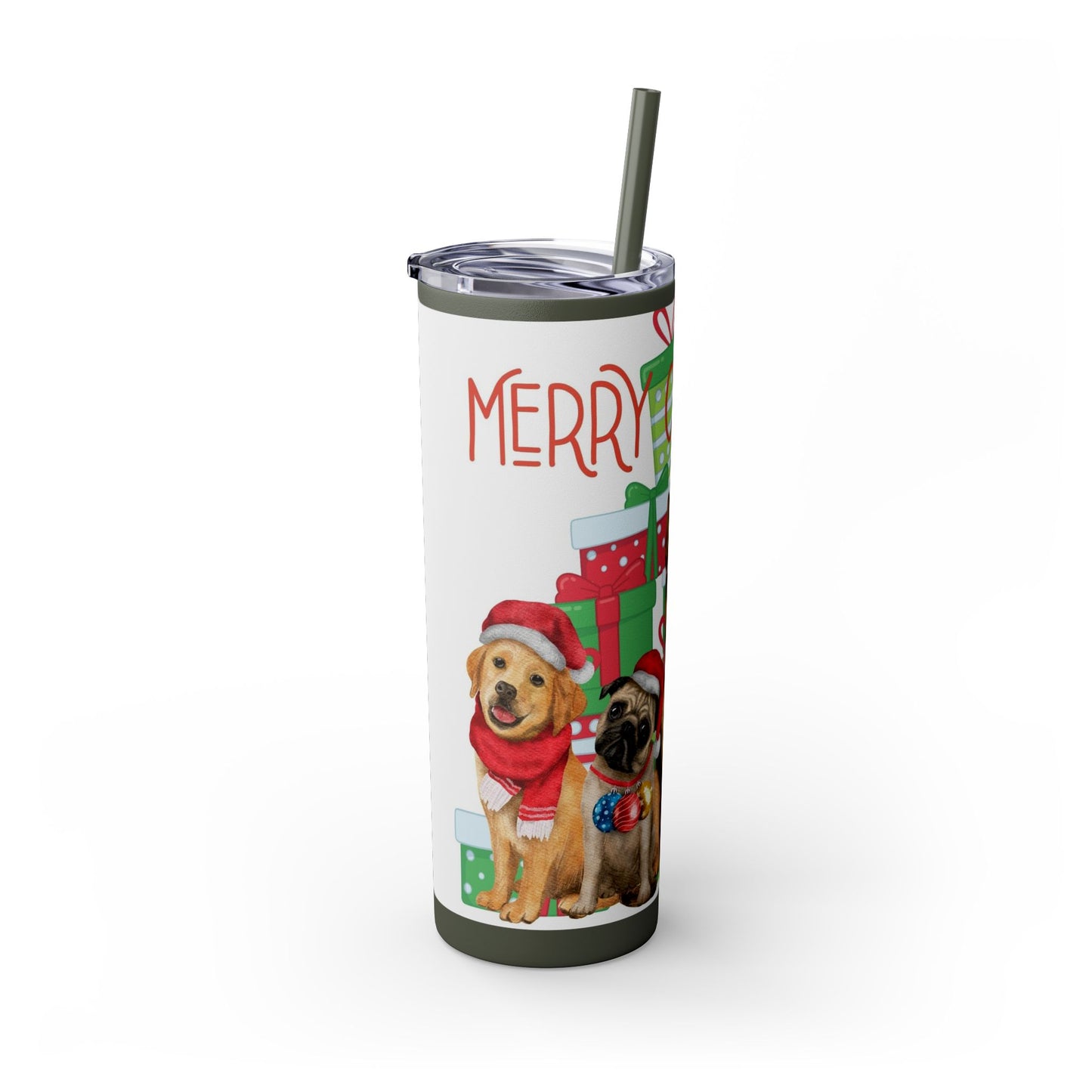 Merry Christmas Skinny Tumbler with Straw, 20oz