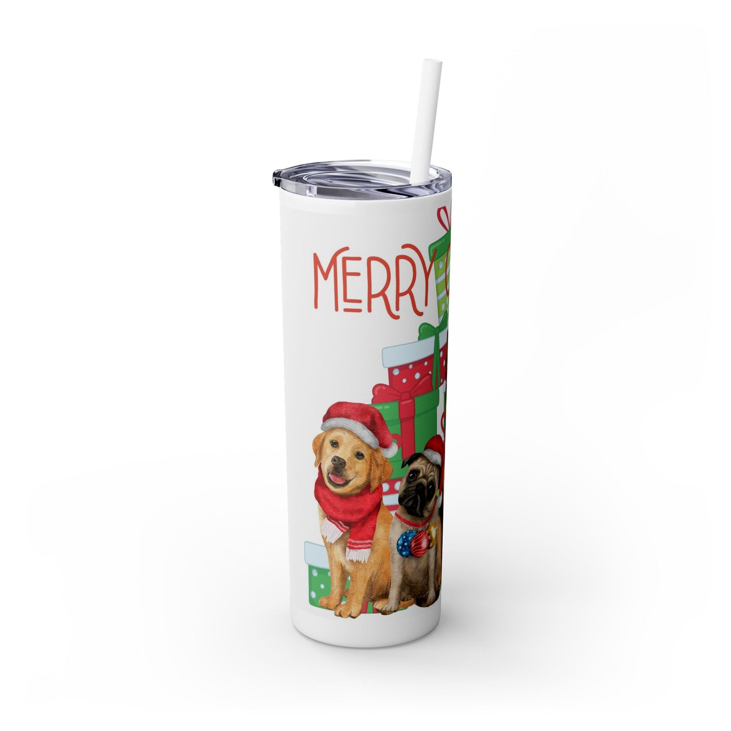 Merry Christmas Skinny Tumbler with Straw, 20oz