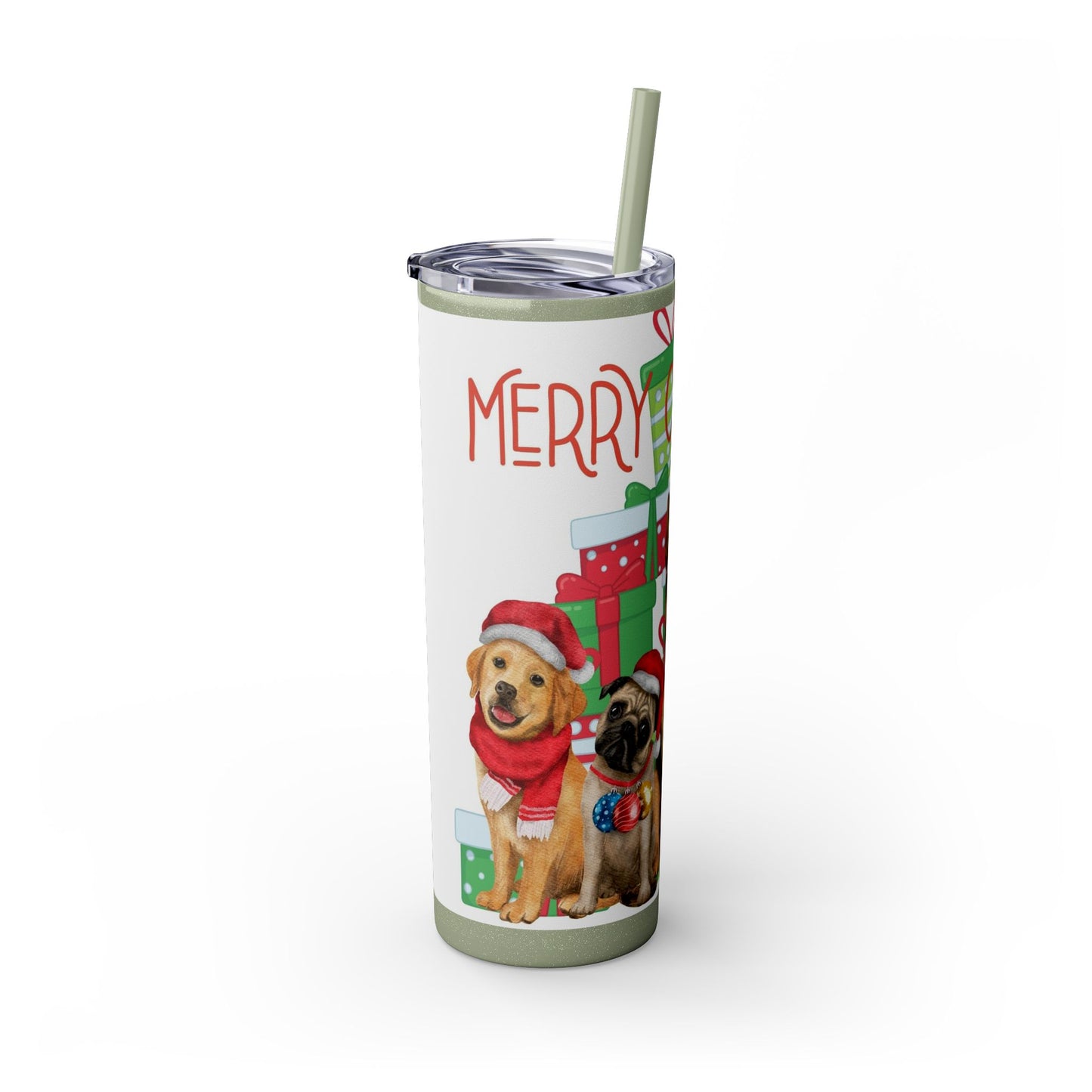 Merry Christmas Skinny Tumbler with Straw, 20oz