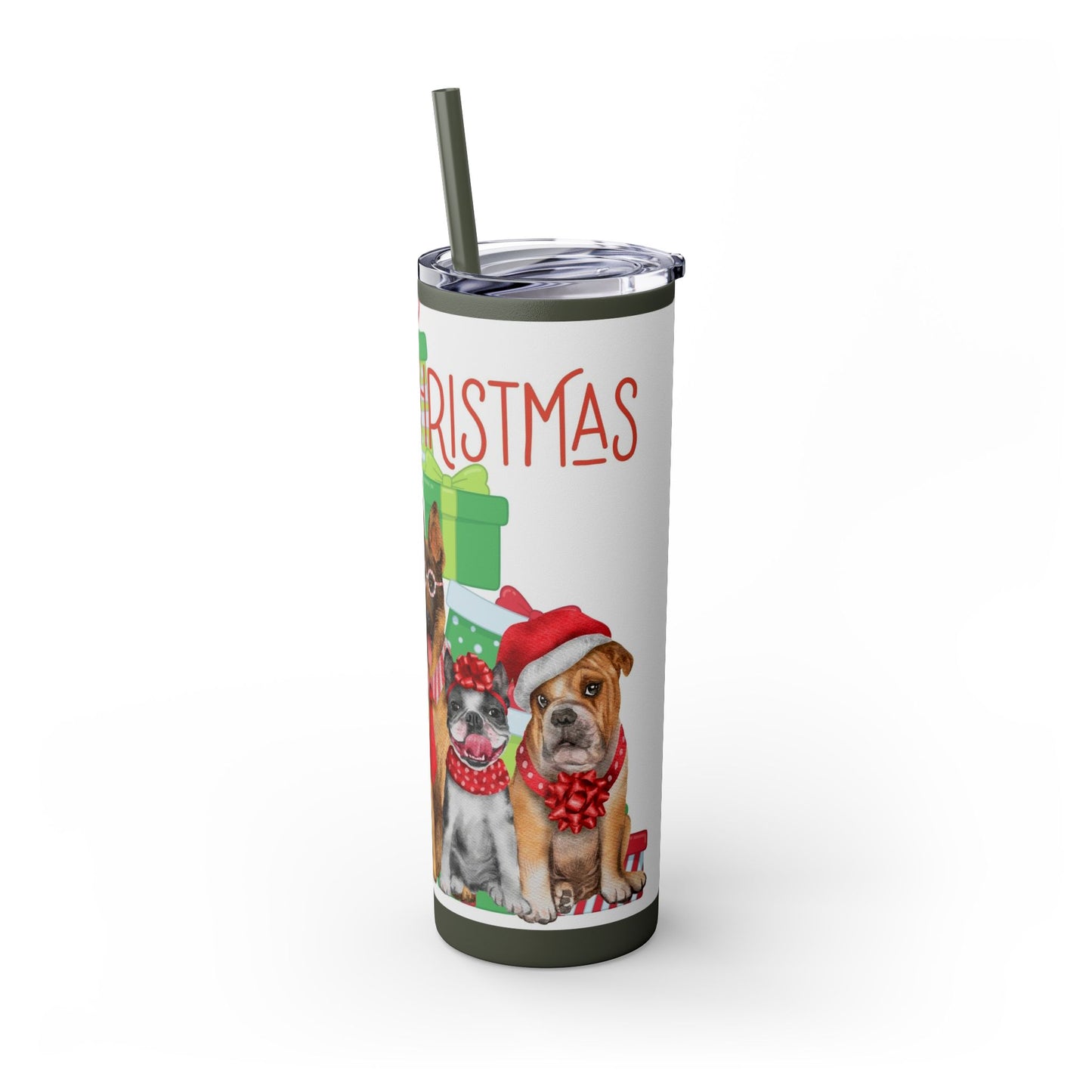 Merry Christmas Skinny Tumbler with Straw, 20oz