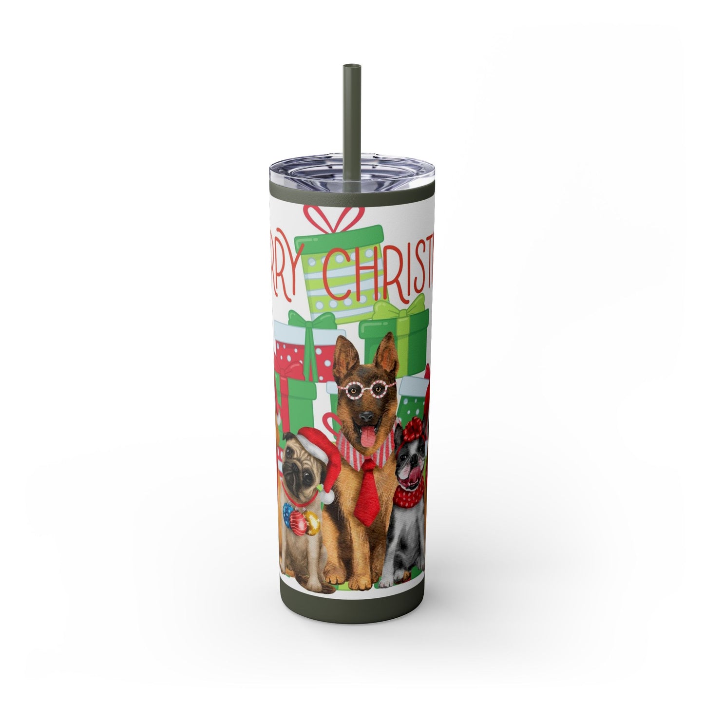 Merry Christmas Skinny Tumbler with Straw, 20oz