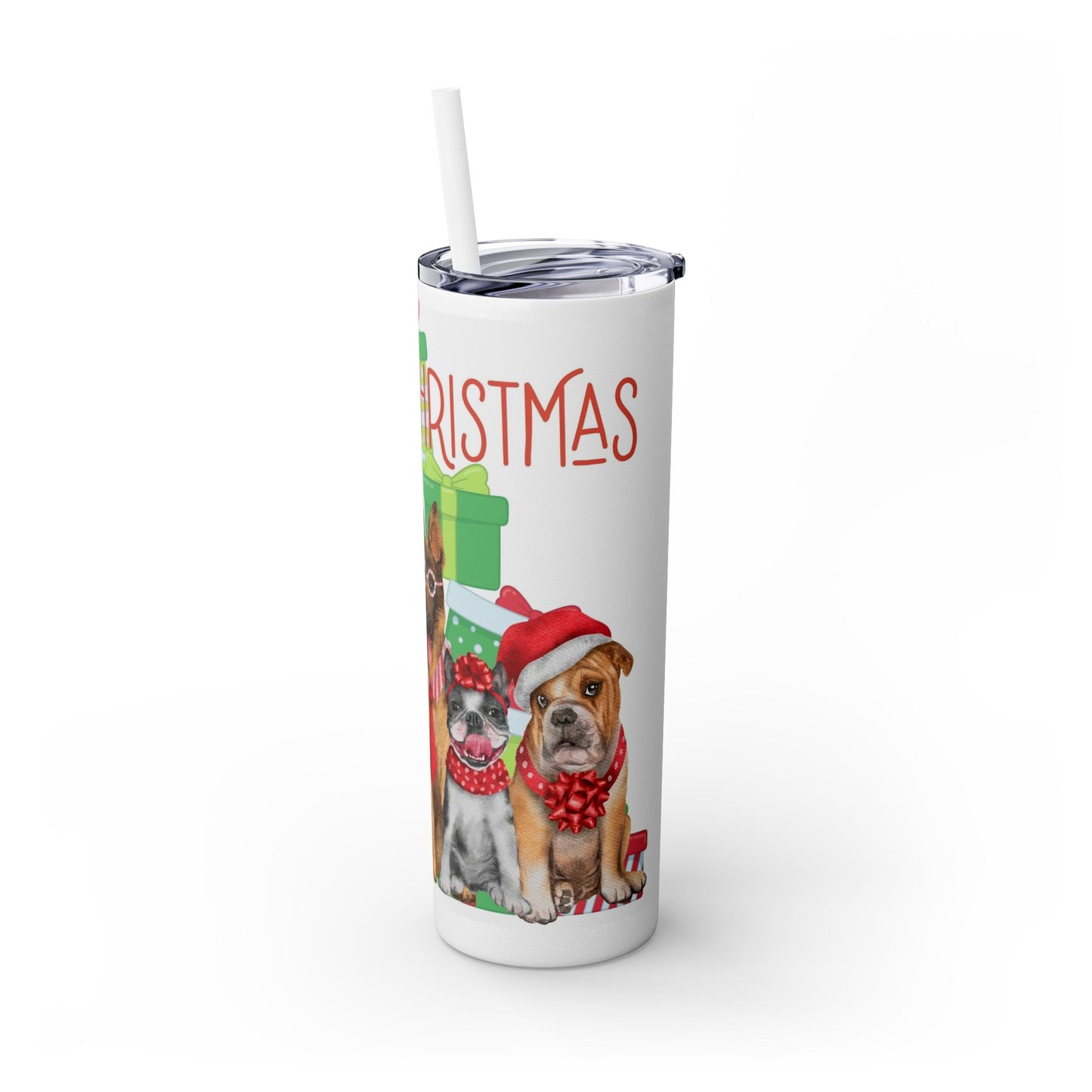 Merry Christmas Skinny Tumbler with Straw, 20oz