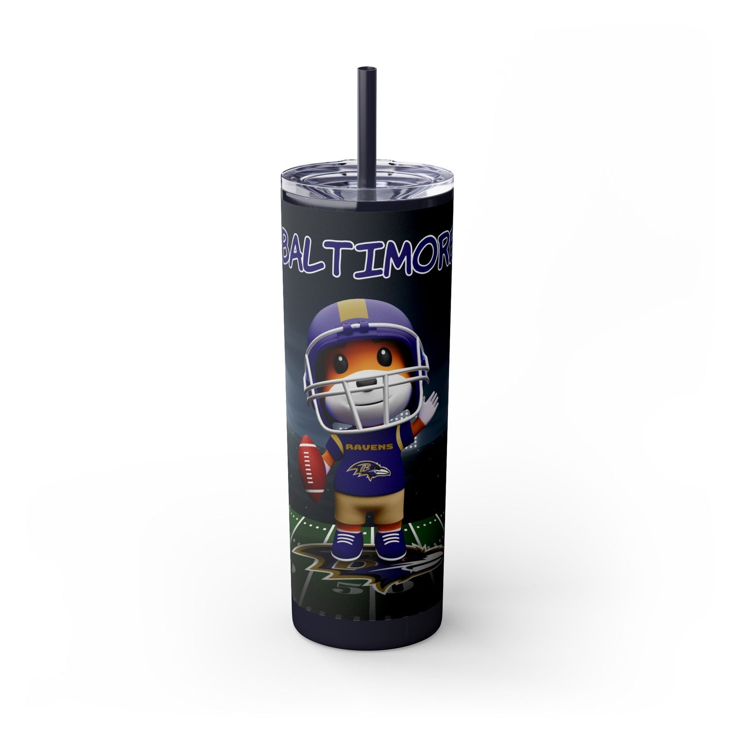 Ravens 20 oz Skinny Tumberwith Straw - Fun Football Fan Gear