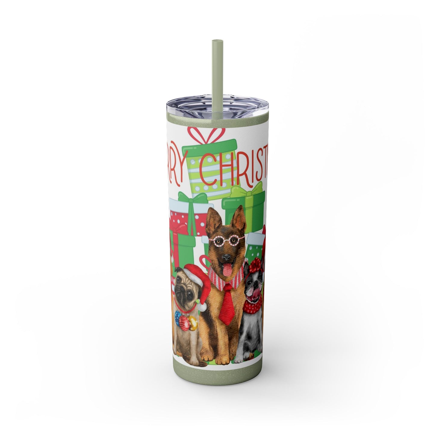 Merry Christmas Skinny Tumbler with Straw, 20oz