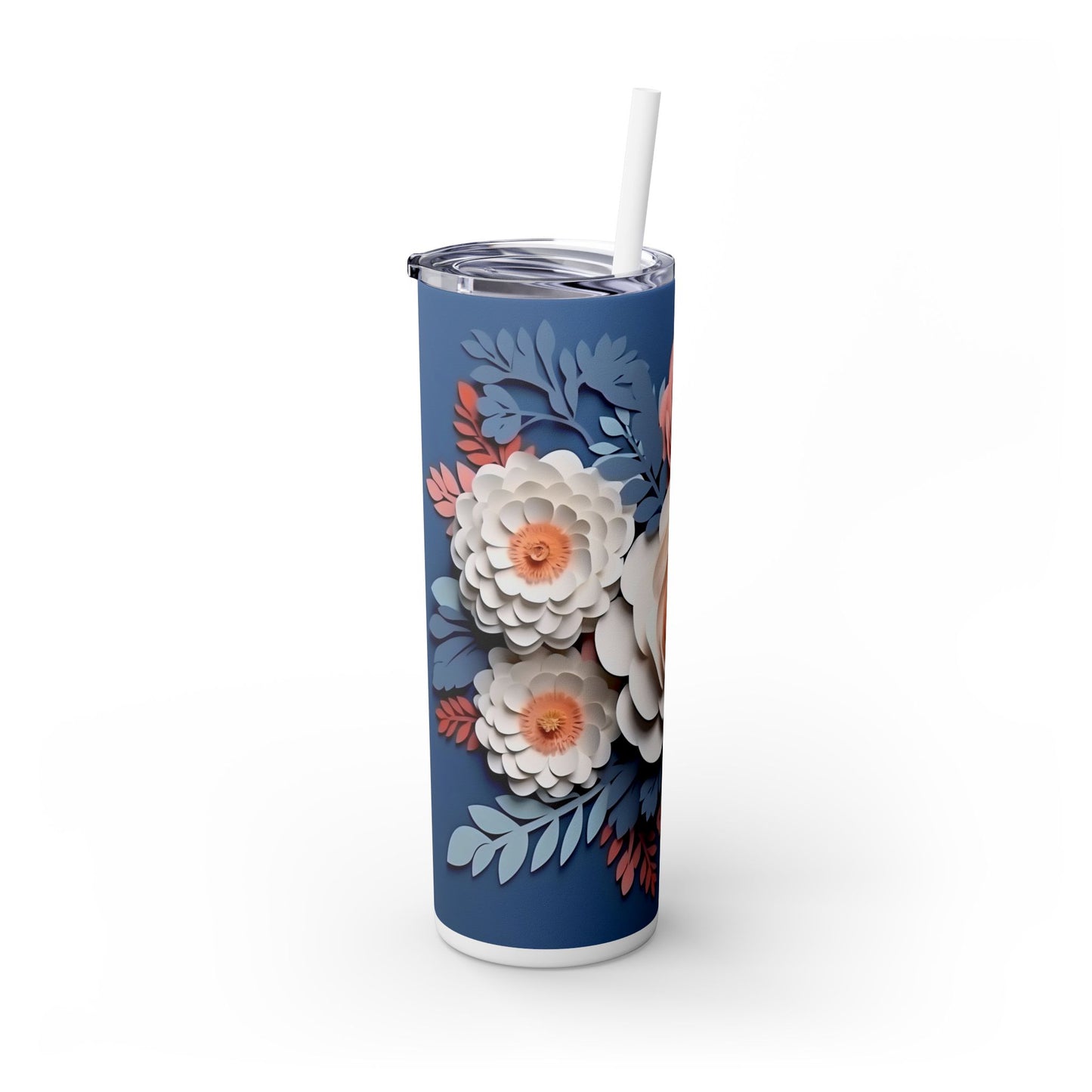 Floral Skinny Tumbler with Straw, 20oz