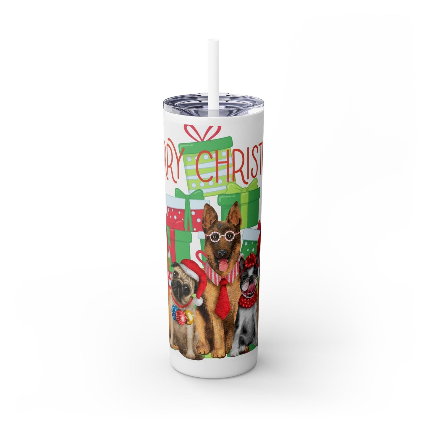 Merry Christmas Skinny Tumbler with Straw, 20oz