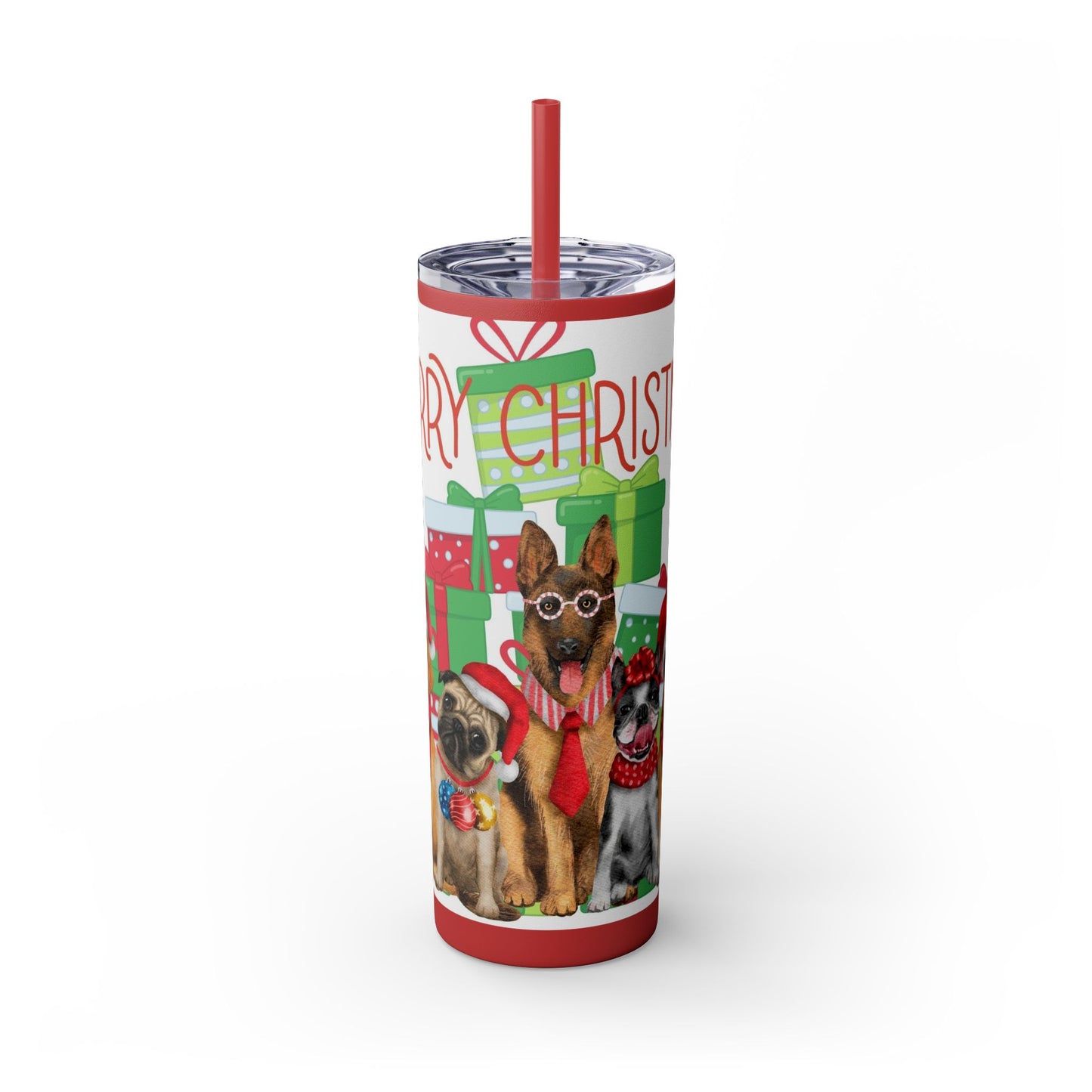 Merry Christmas Skinny Tumbler with Straw, 20oz