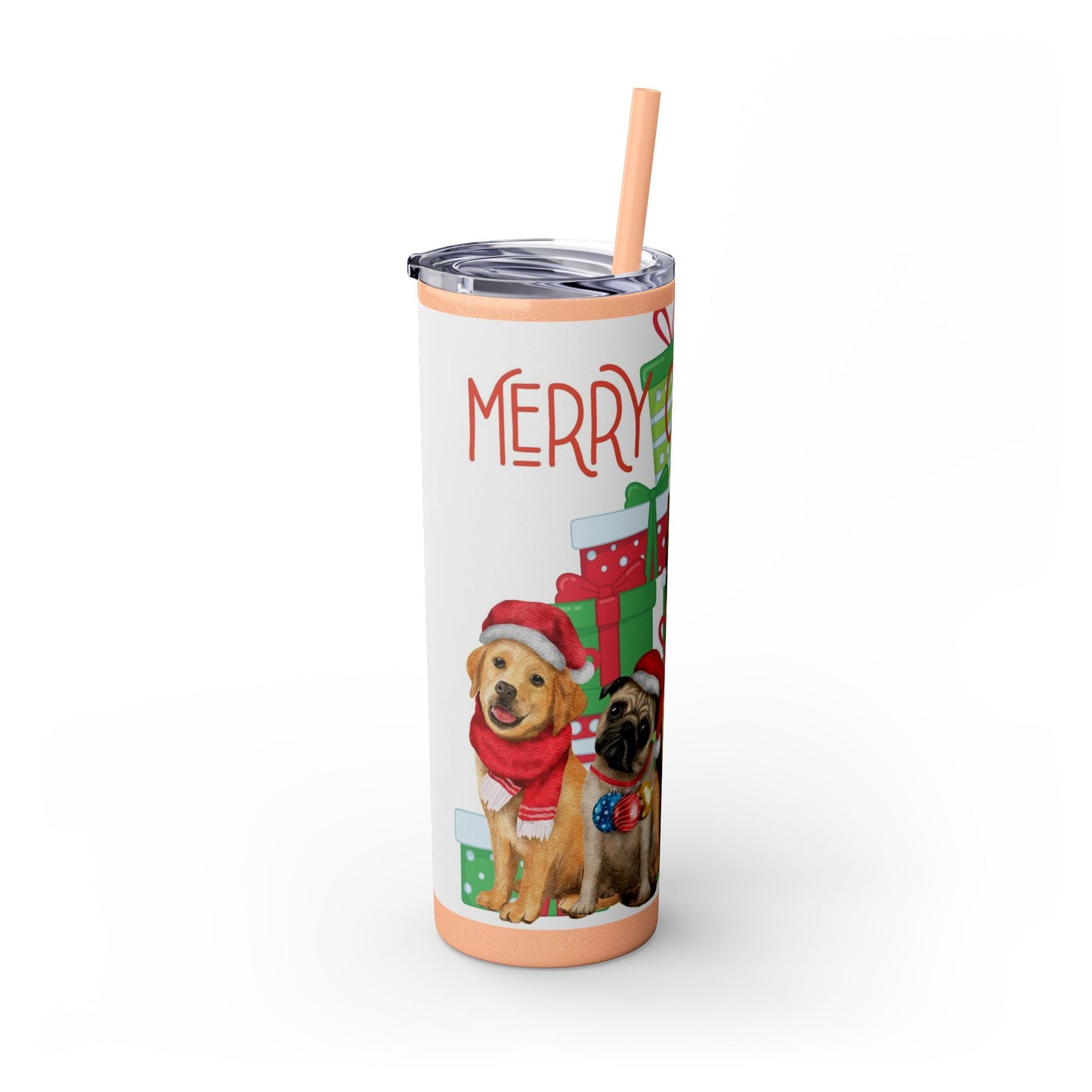 Merry Christmas Skinny Tumbler with Straw, 20oz