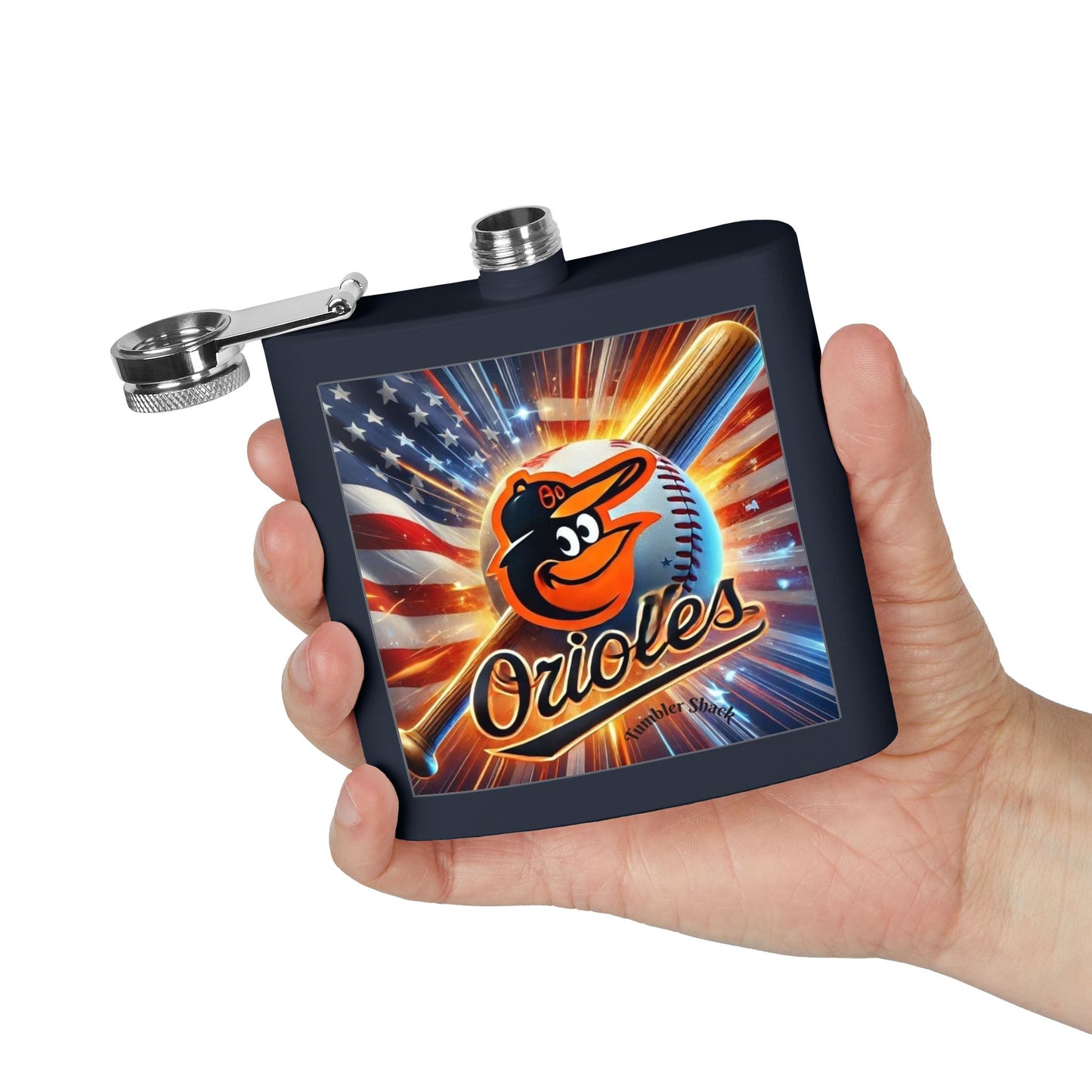 Sports Collection Orioles Baseball Stainless Steel Flask — 6oz Patriotic Team Logo Hip Flask