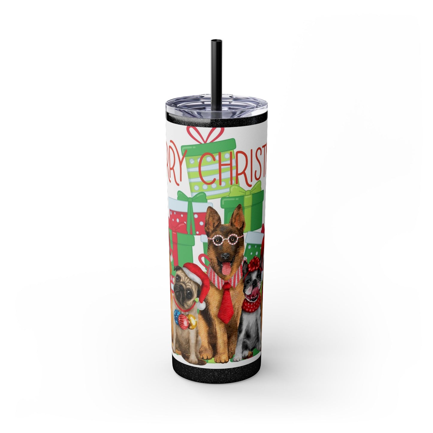 Merry Christmas Skinny Tumbler with Straw, 20oz