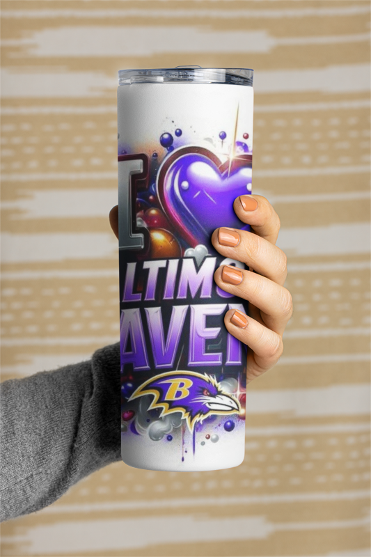 Ravens 20oz Skinny Tumbler with straw - I Love the Ravens Tumbler