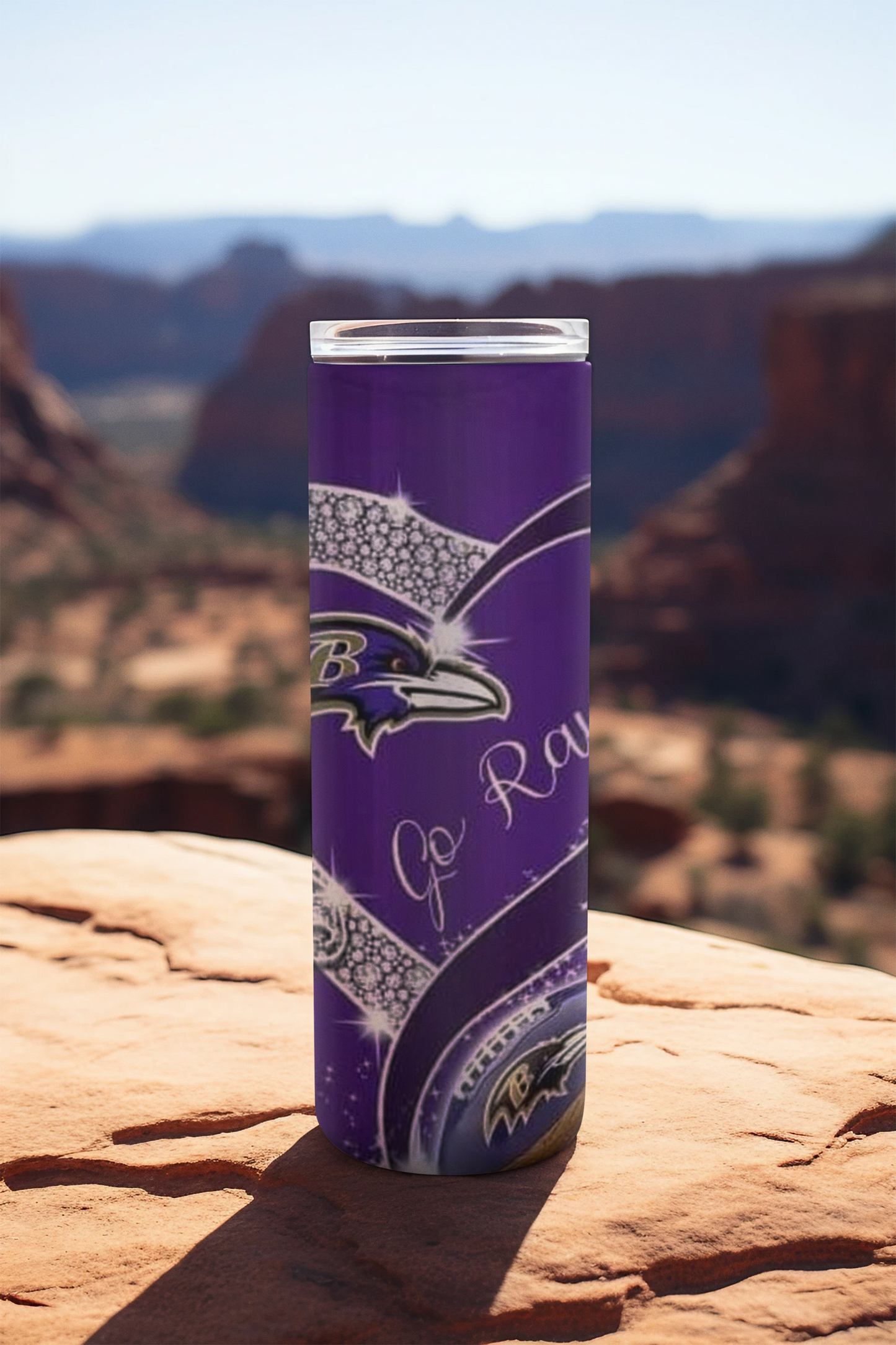 Ravens 20oz Skinny Tumbler with Straw - Go Ravens with Heart