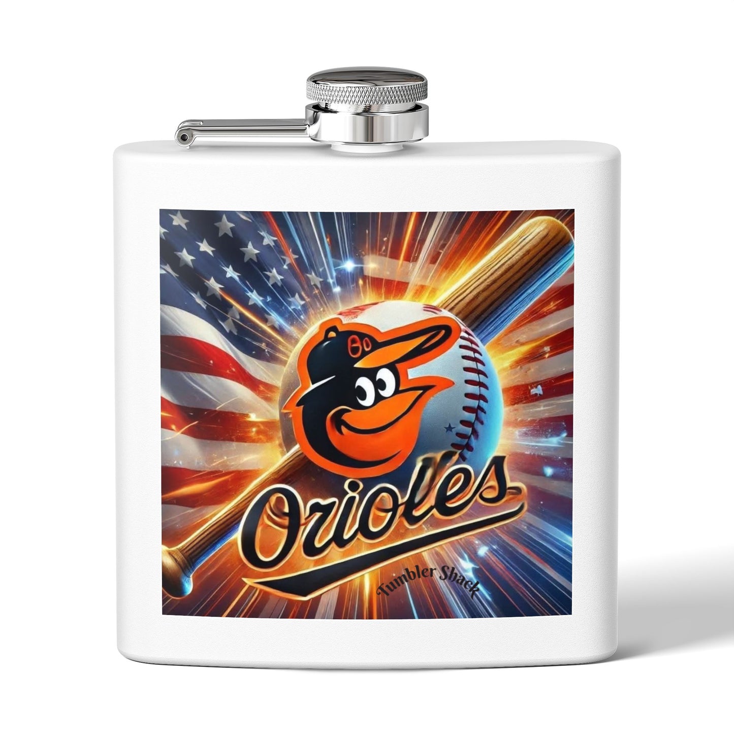 Sports Collection Orioles Baseball Stainless Steel Flask — 6oz Patriotic Team Logo Hip Flask