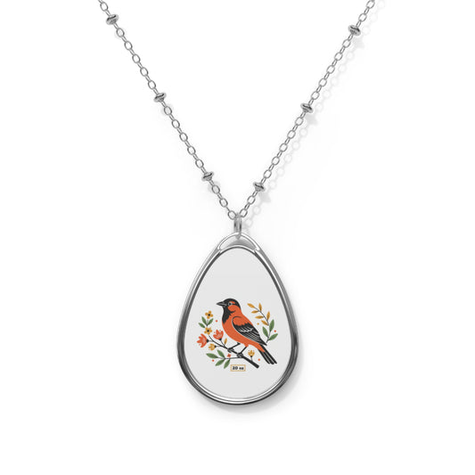 Oval Bird Pendant Necklace — Robin Floral Teardrop Necklace