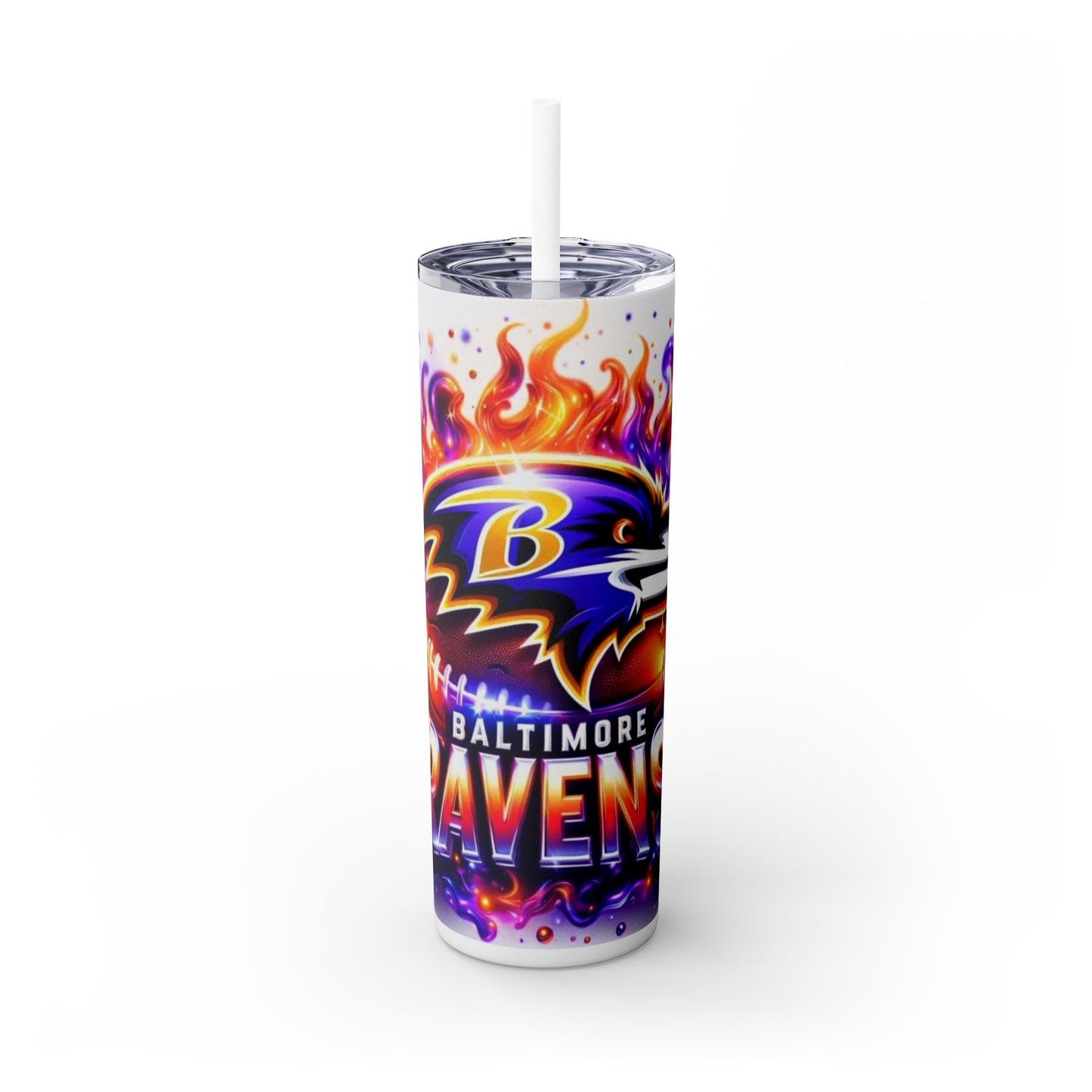 Baltimore Ravens Skinny Tumbler, 20oz | Sports Fan Travel Mug | Game Day Drinkware | NFL Gift for Her | Custom Cups | Vibrant Design