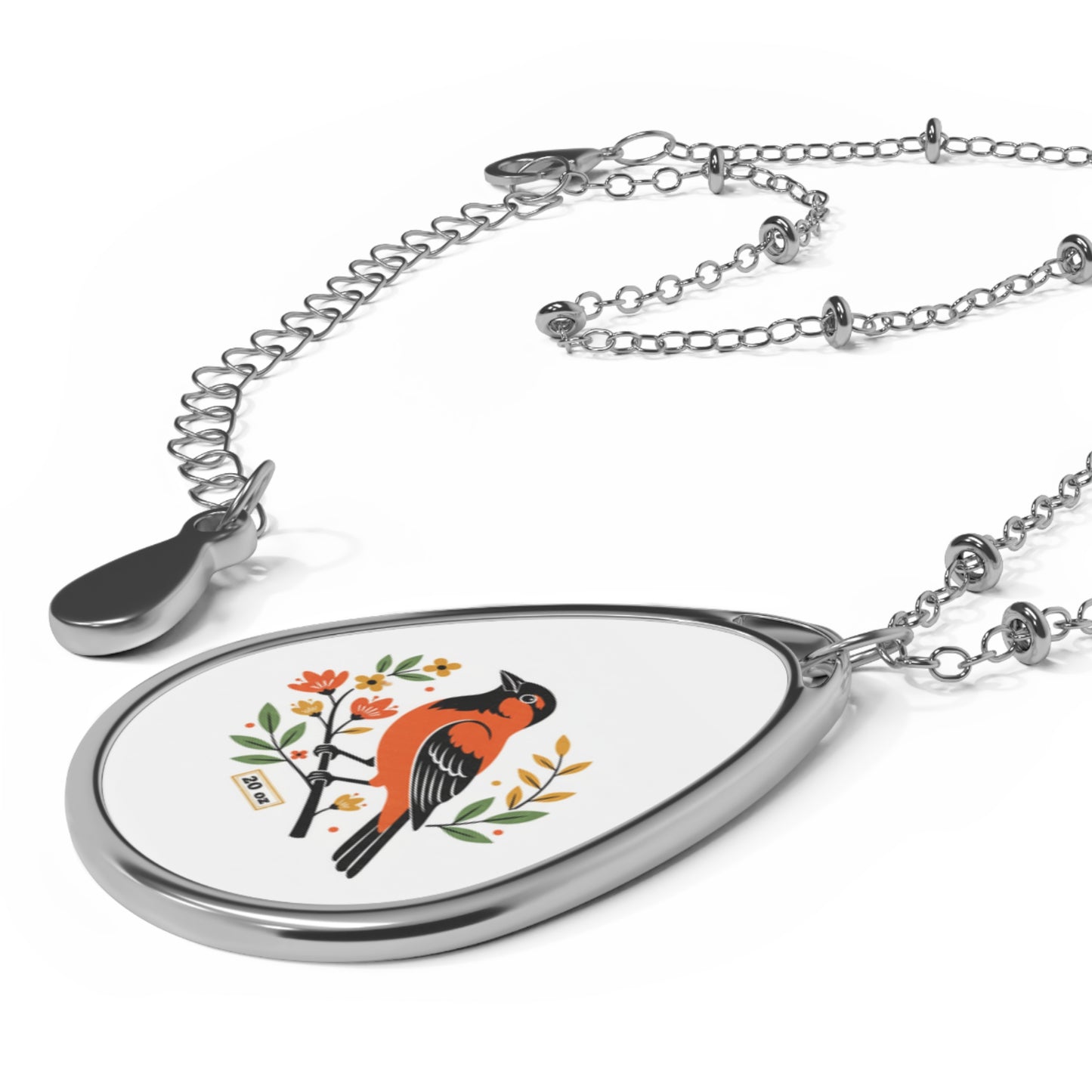 Oval Bird Pendant Necklace — Robin Floral Teardrop Necklace