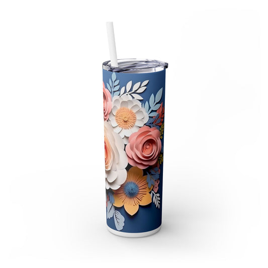 Floral Skinny Tumbler with Straw, 20oz