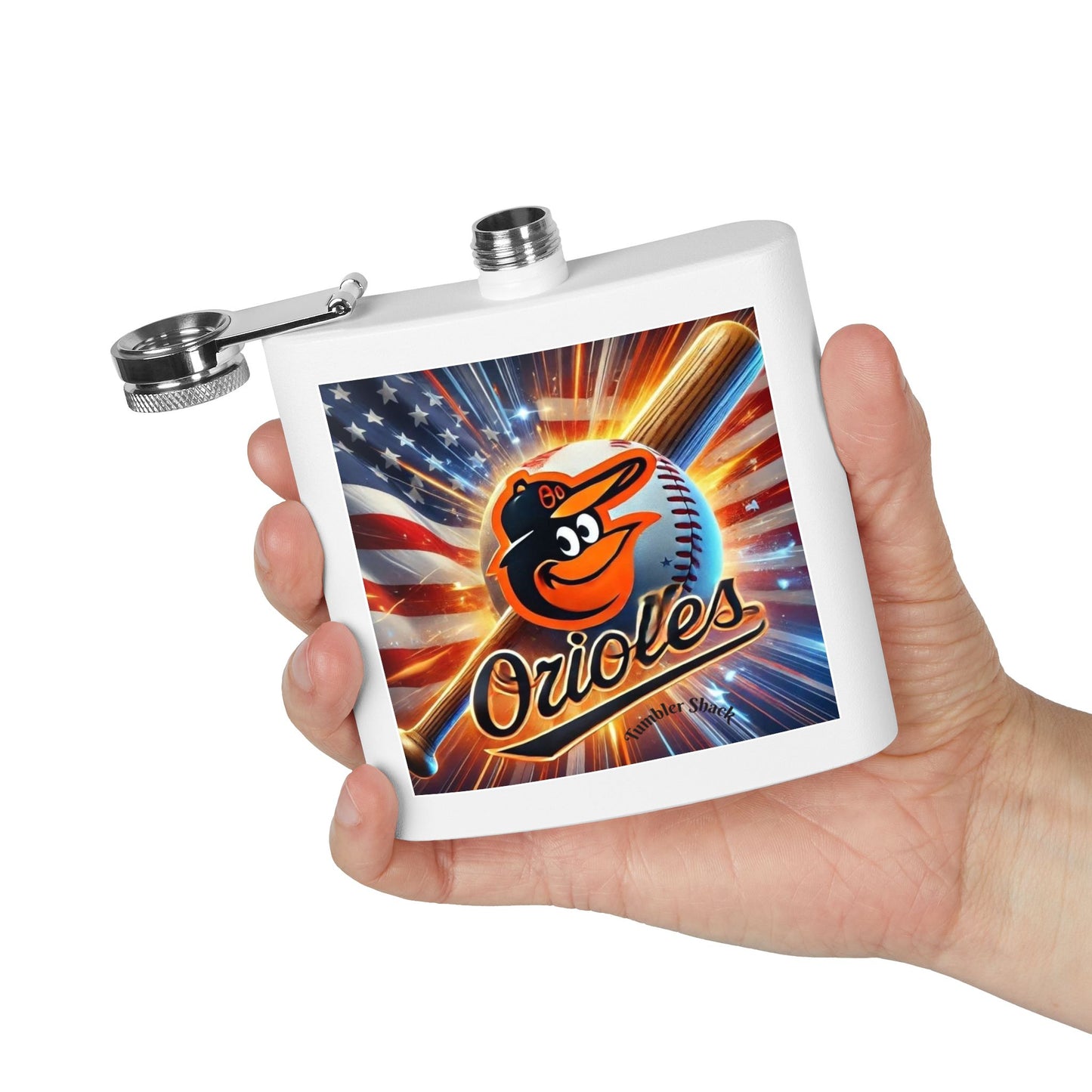Sports Collection Orioles Baseball Stainless Steel Flask — 6oz Patriotic Team Logo Hip Flask