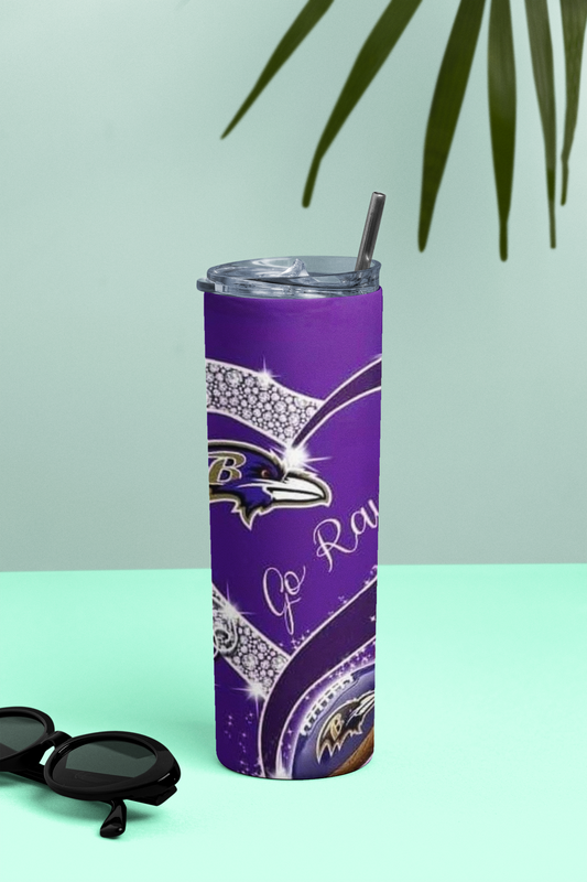 Ravens 20oz Skinny Tumbler with Straw - Go Ravens with Heart